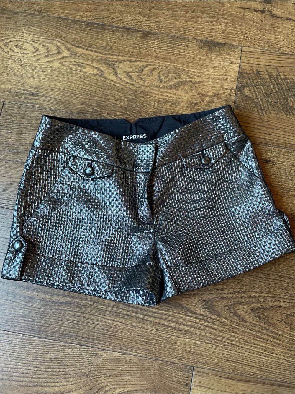 Express Metallic Silver-Black Woven Women’s Shorts